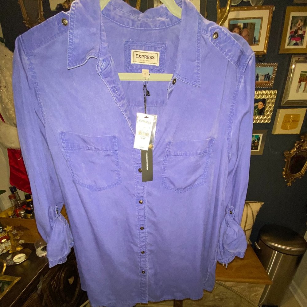 Express- NWT Blue Boyfriend Fit Button Up